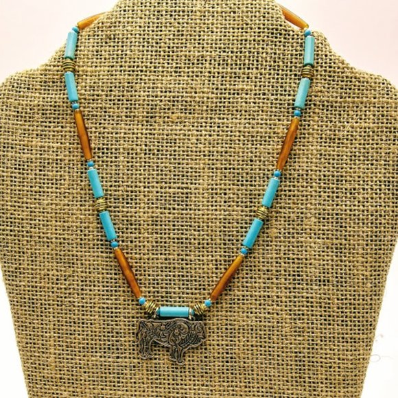 TURQUOISE & HORN NECKLACE/CHOKER*MEN*NATIVE/SOUTHWEST*HAND CRAFTED* - Picture 2 of 5